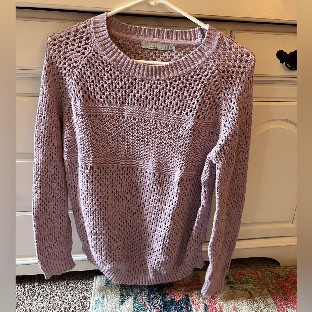 Prana Purple Crew Neck Sweater with Textured Knit